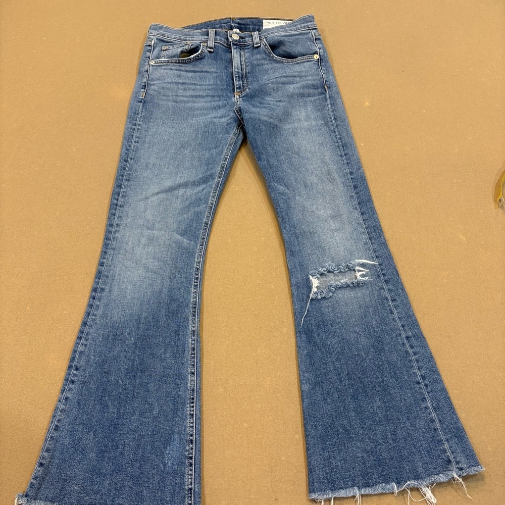 Rag & Bone Women’s 10 Inch Crop Flare Distressed Jeans Size 27 - Picture 12 of 16